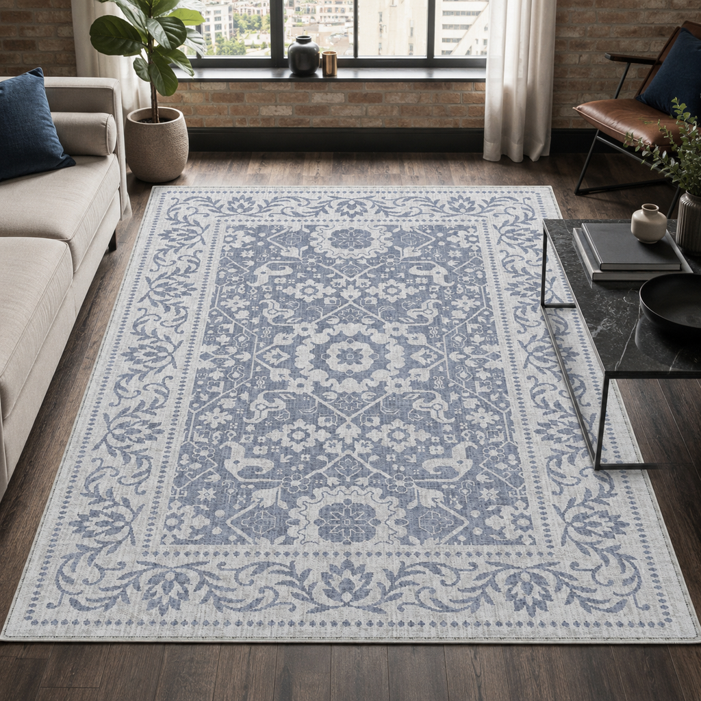 Tapis Classique Bleu Marine Lavable Anaïs, vue 9