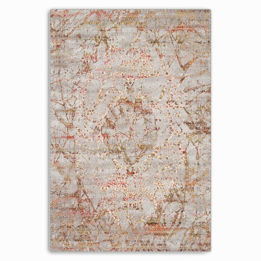 Détail du motif du tapis classique vintage gris lavable Brune