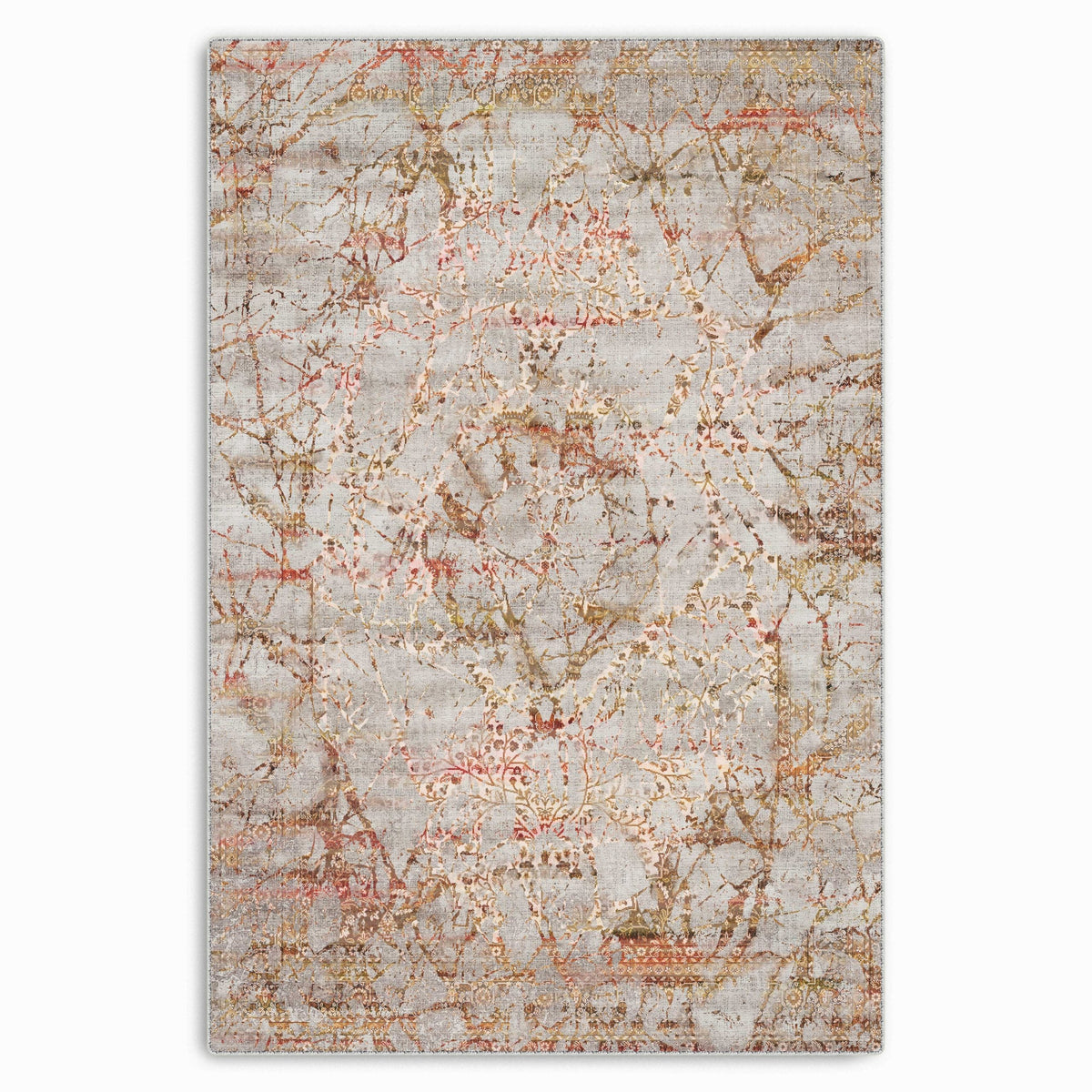 Détail du motif du tapis classique vintage gris lavable Brune