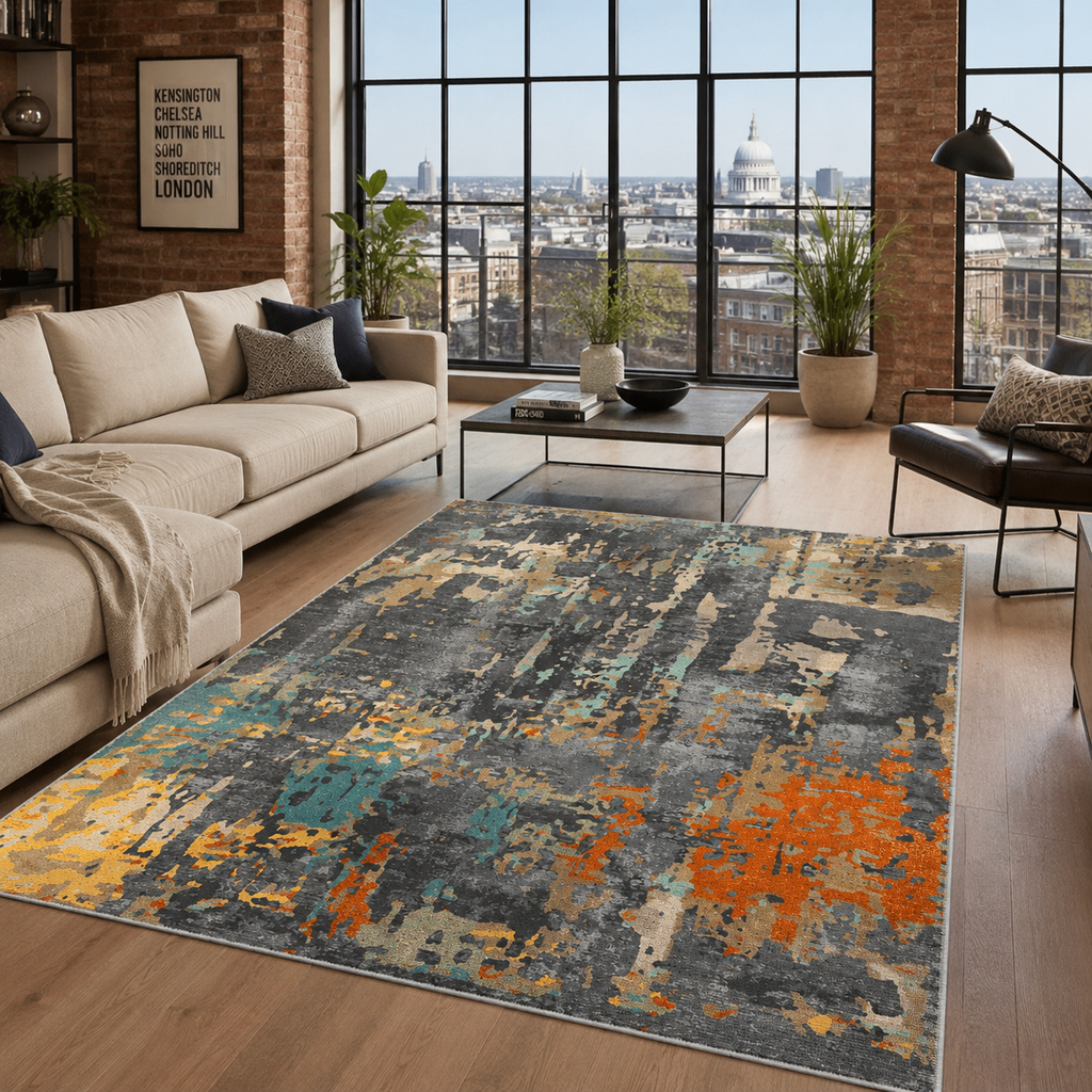 Tapis Ethnique Moderne Gris Lavable Morgane, vue 3