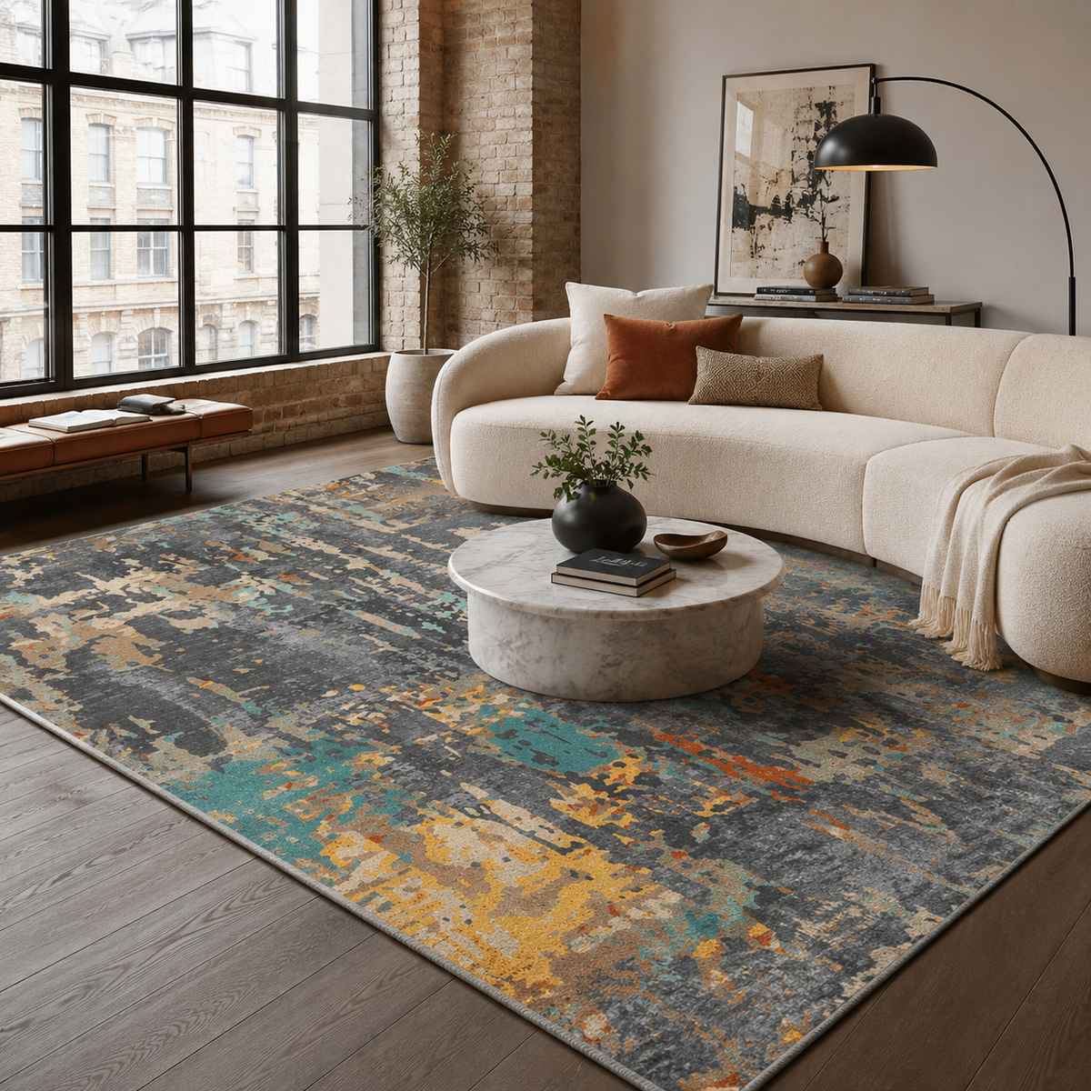 Tapis Ethnique Moderne Gris Lavable Morgane, vue 4