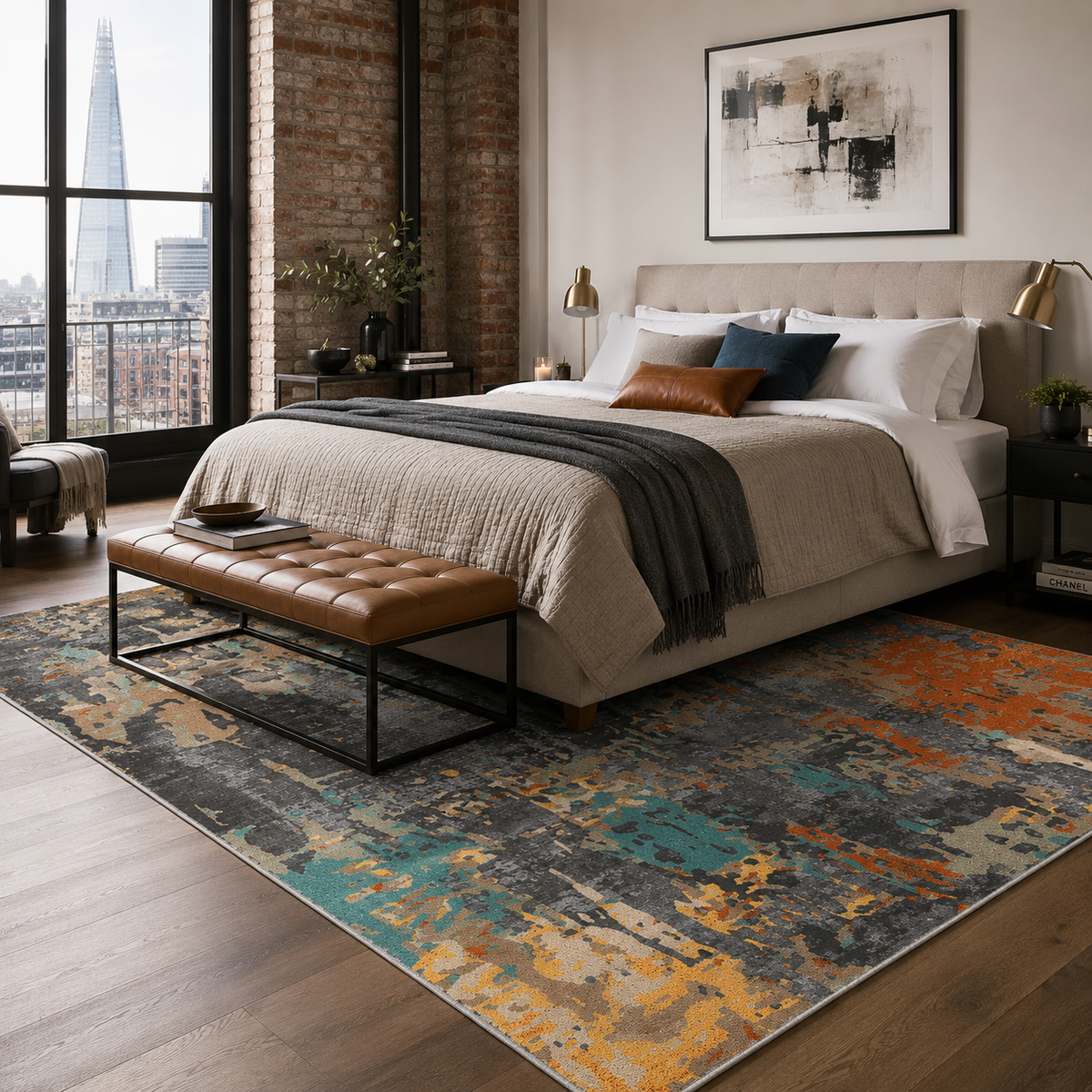 Tapis Ethnique Moderne Gris Lavable Morgane, vue 5