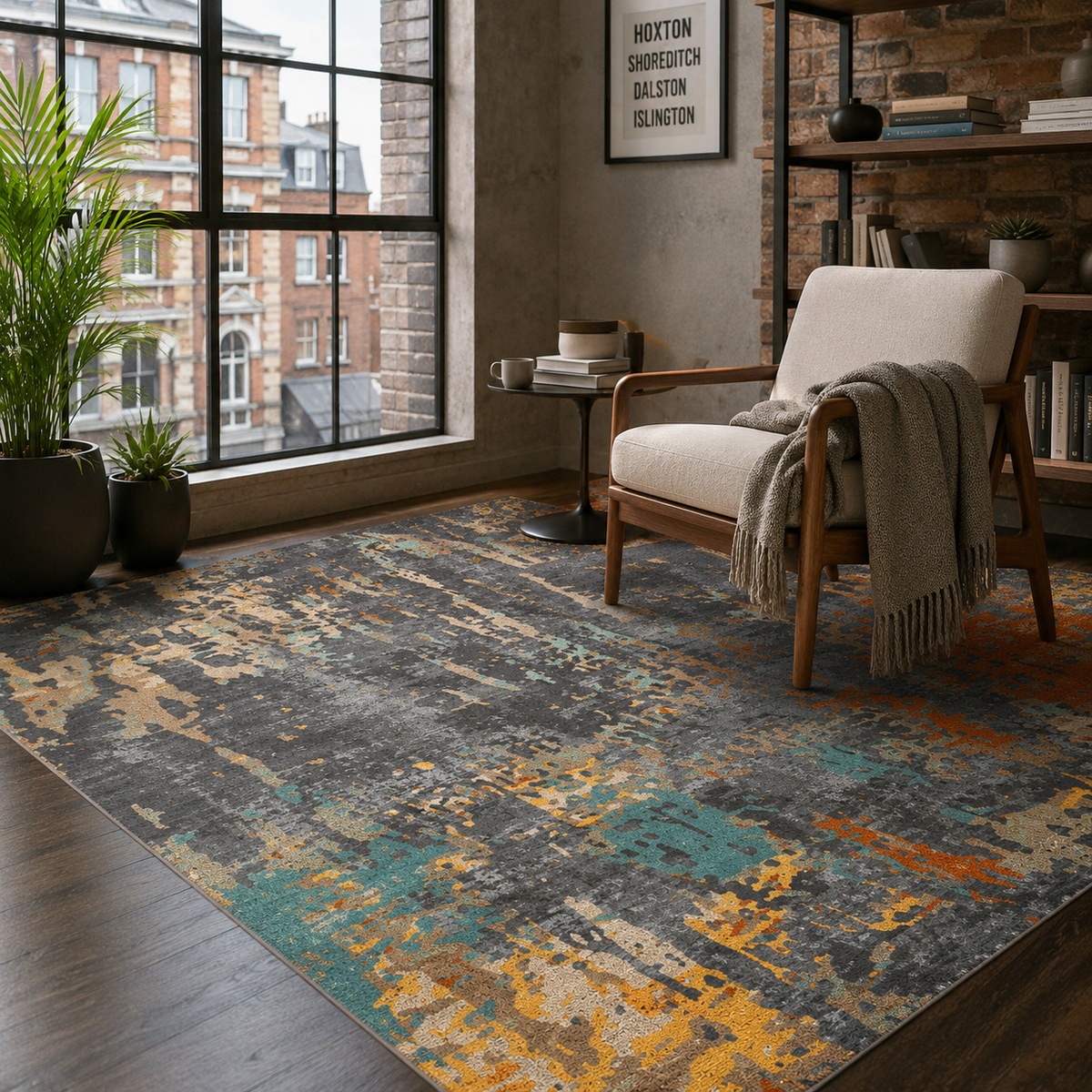 Tapis Ethnique Moderne Gris Lavable Morgane, vue 7