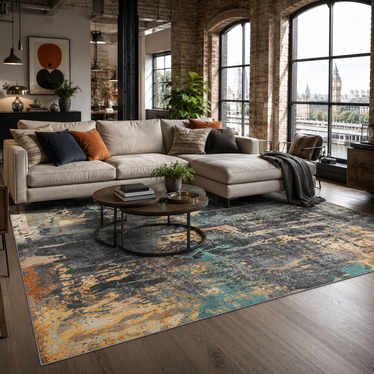 Tapis Ethnique Moderne Gris Lavable Morgane, vue 9