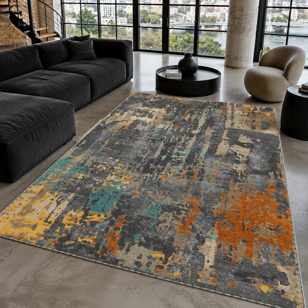 Tapis Ethnique Moderne Gris Lavable Morgane, vue 10