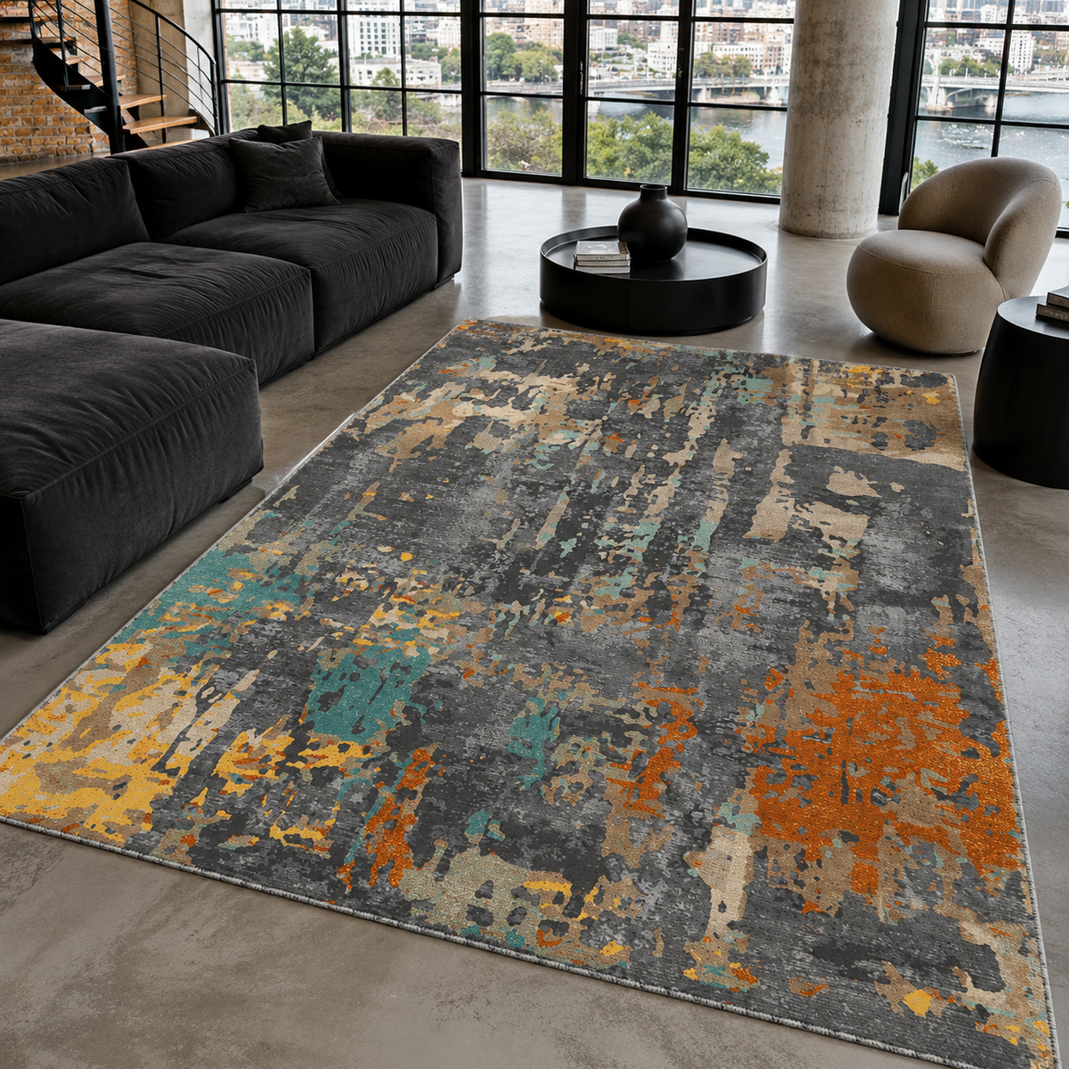 Tapis Ethnique Moderne Gris Lavable Morgane, vue 10
