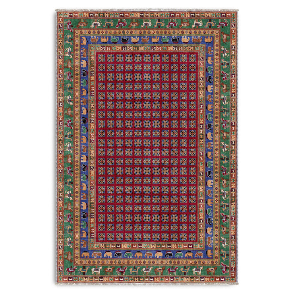 Détail du motif du tapis classique vintage bordeaux lavable Nathalie