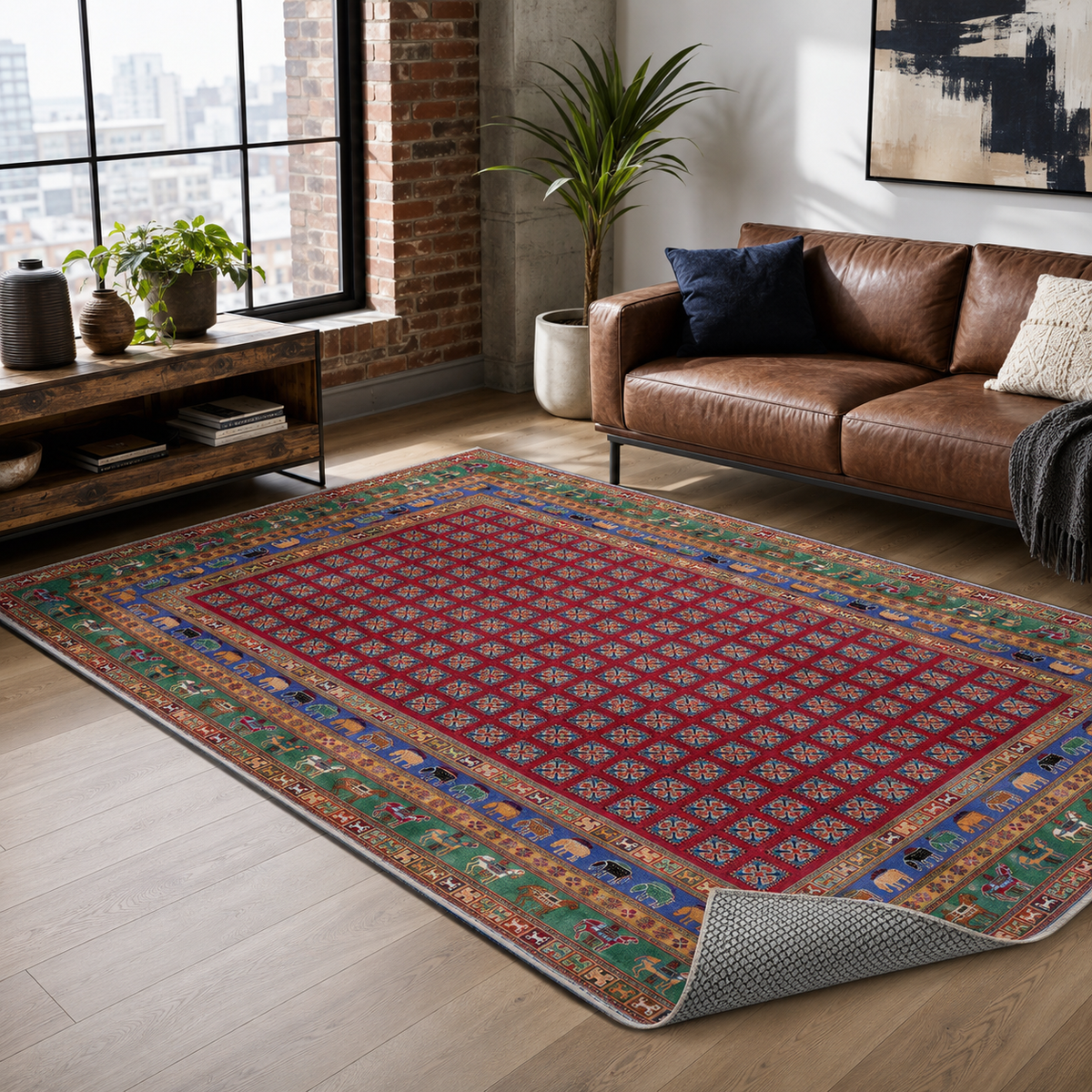 Tapis Classique Vintage Bordeaux Lavable Nathalie, vue 8