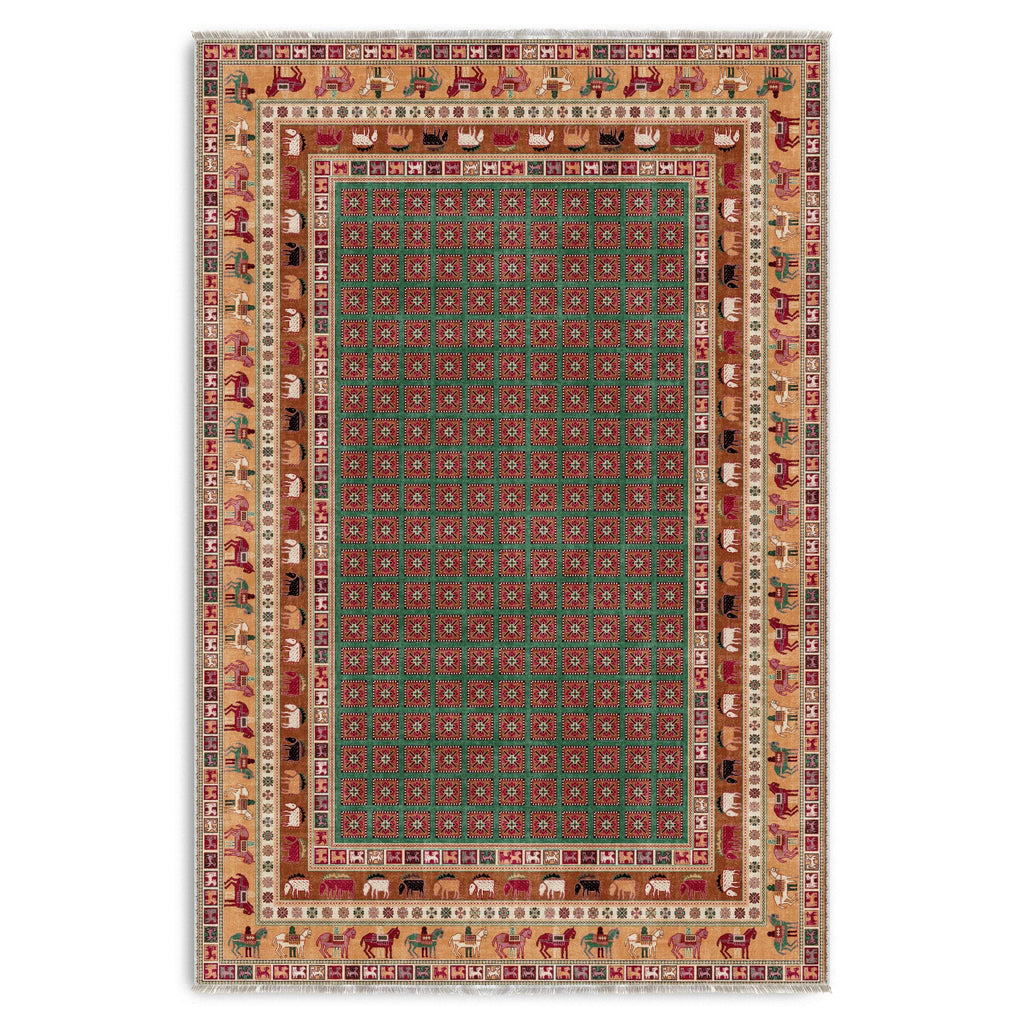 Détail du motif du tapis ethnique vintage bordeaux lavable Amaya