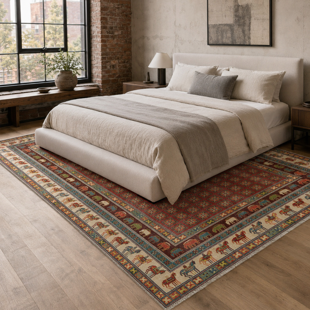 Tapis Classique Vintage Bordeaux Lavable Ambre, vue 5