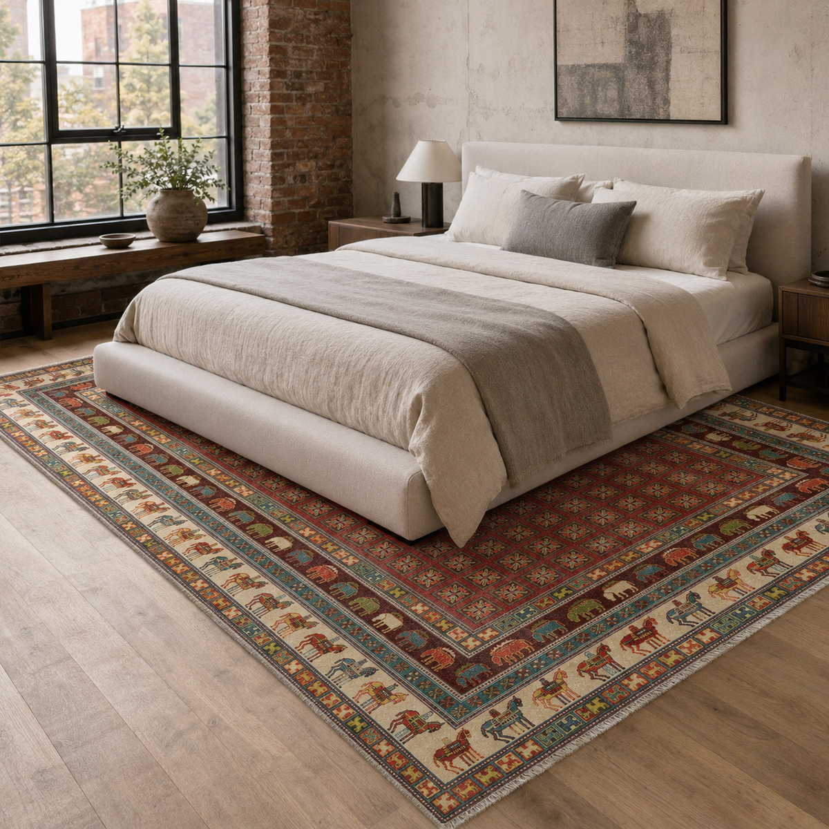 Tapis Classique Vintage Bordeaux Lavable Ambre, vue 5
