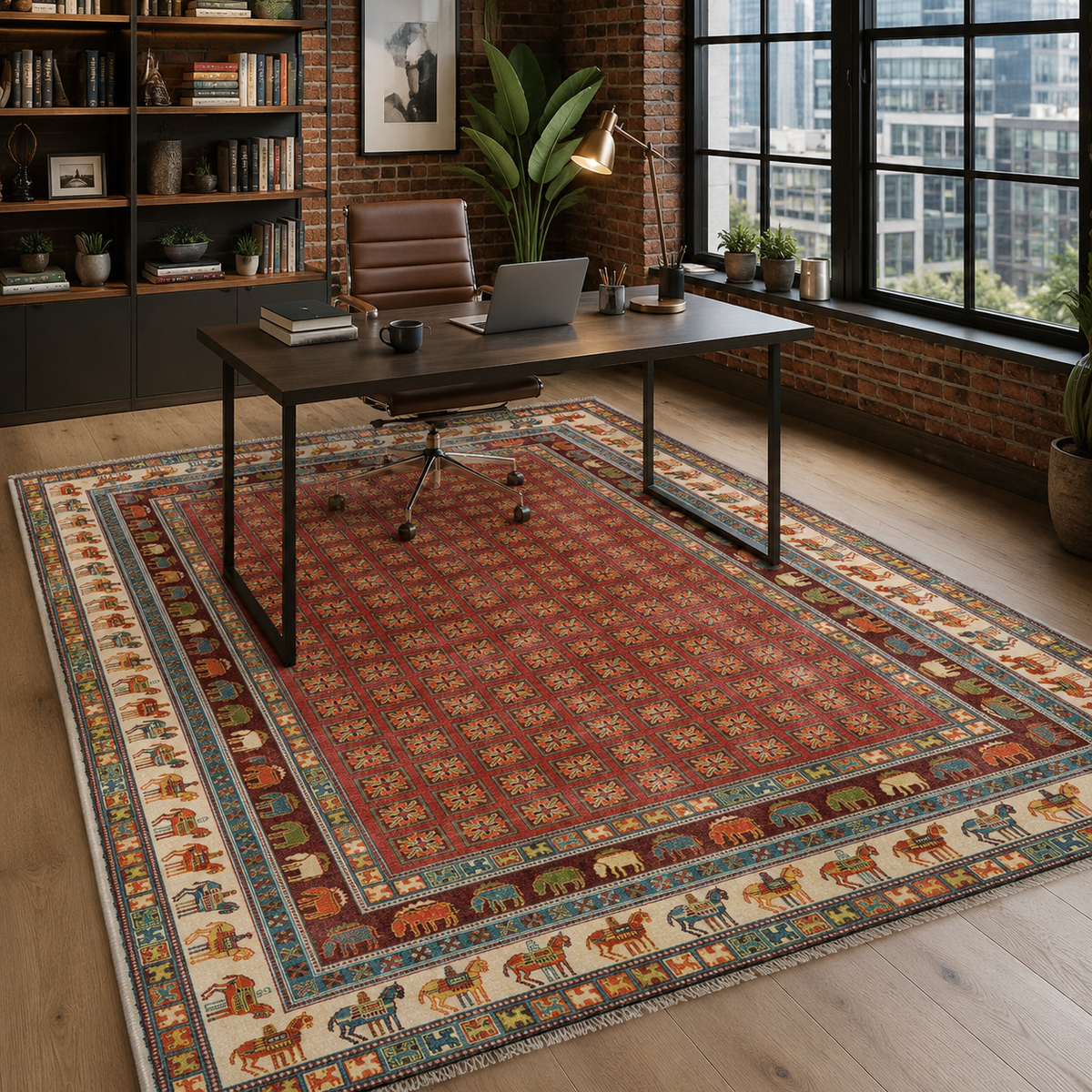 Tapis Classique Vintage Bordeaux Lavable Ambre, vue 7