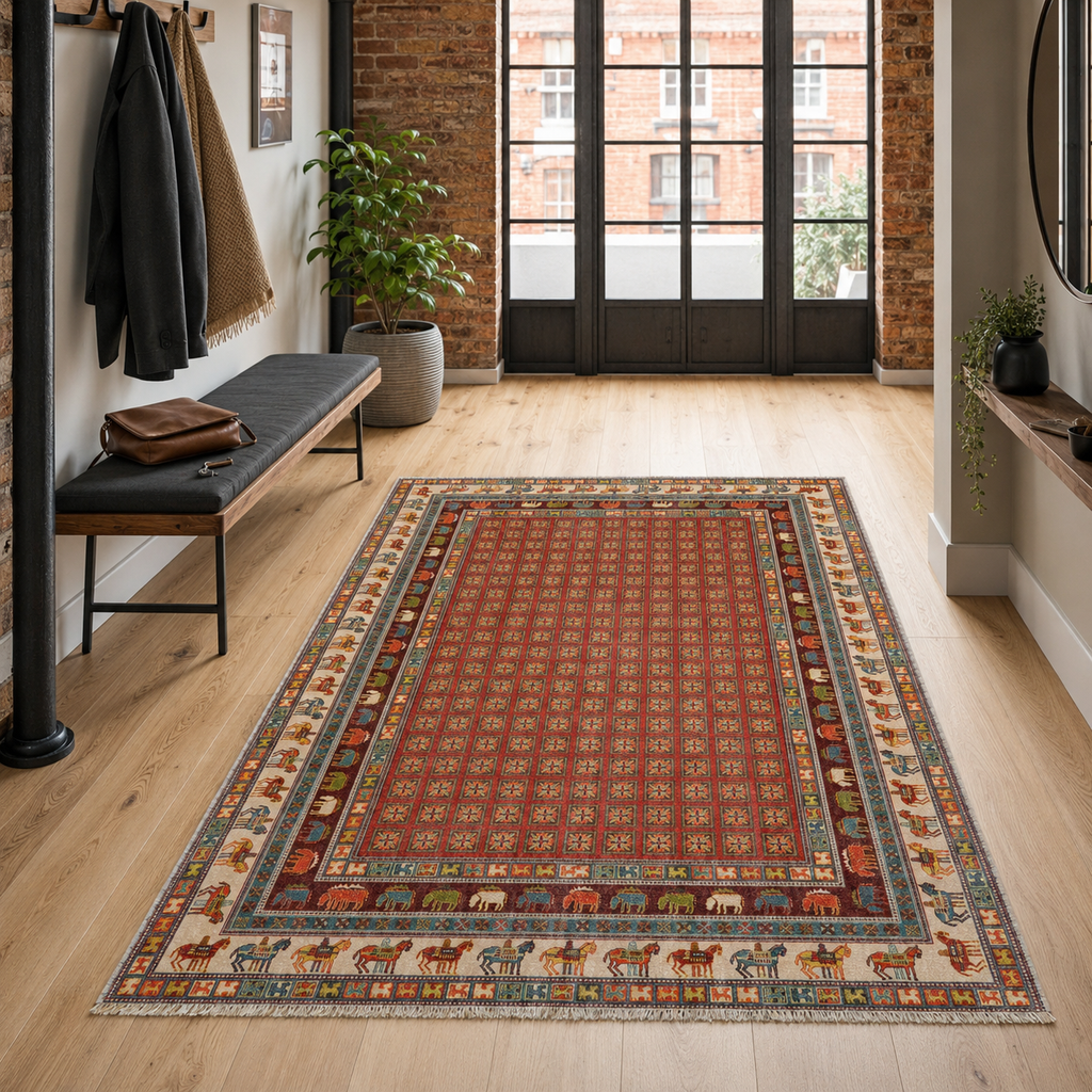 Tapis Classique Vintage Bordeaux Lavable Ambre, vue 8