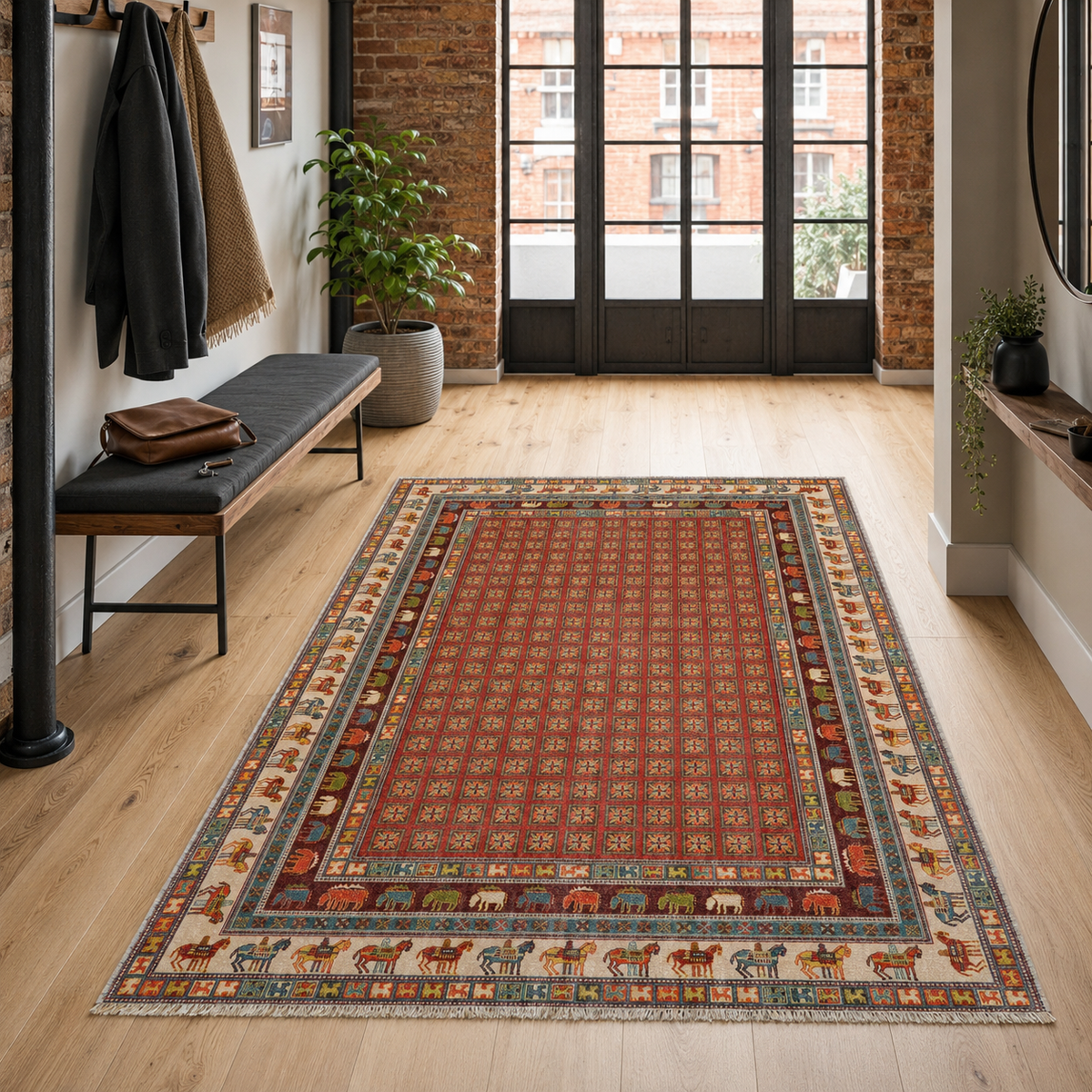 Tapis Classique Vintage Bordeaux Lavable Ambre, vue 8