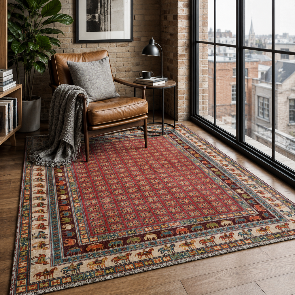Tapis Classique Vintage Bordeaux Lavable Ambre, vue 9