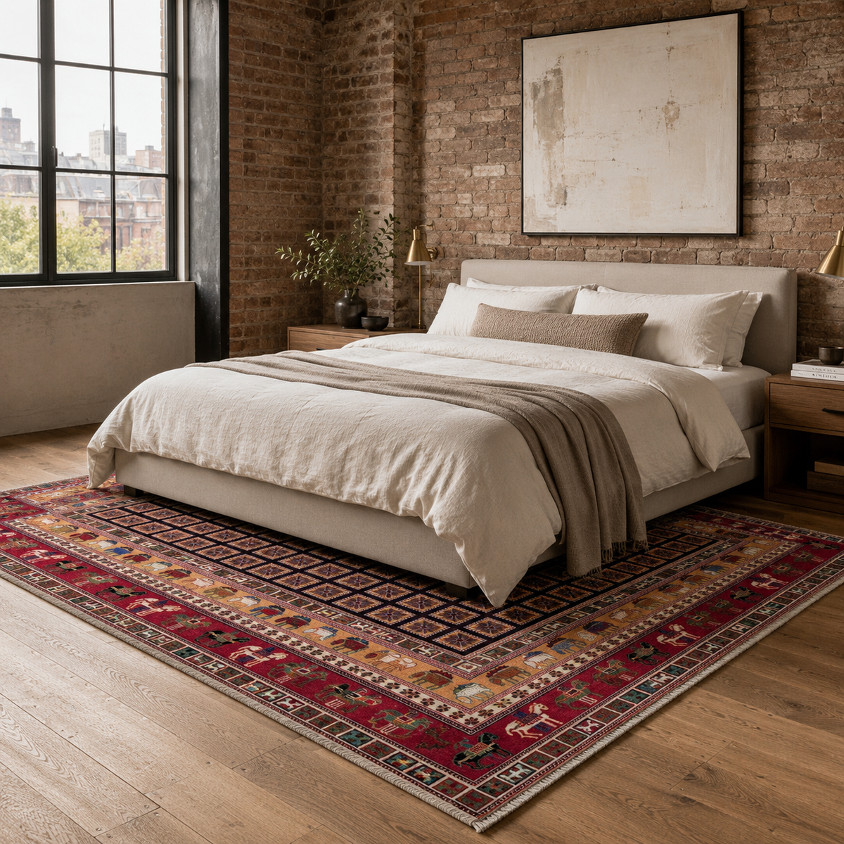 Tapis Géométrique Vintage Bordeaux Lavable Fiora, vue 5