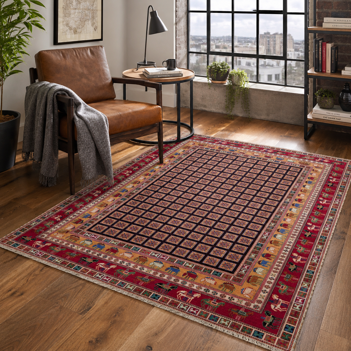Tapis Géométrique Vintage Bordeaux Lavable Fiora, vue 7