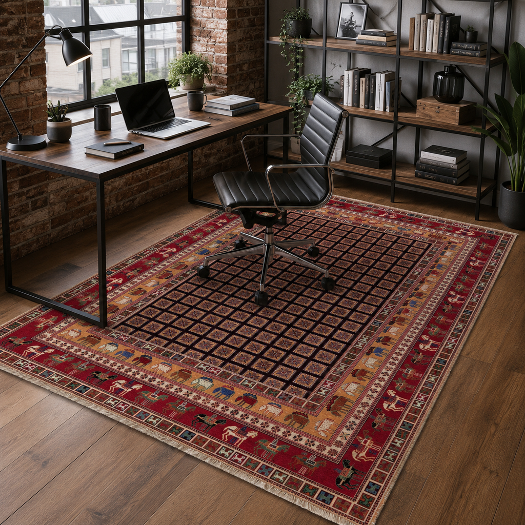 Tapis Géométrique Vintage Bordeaux Lavable Fiora, vue 8
