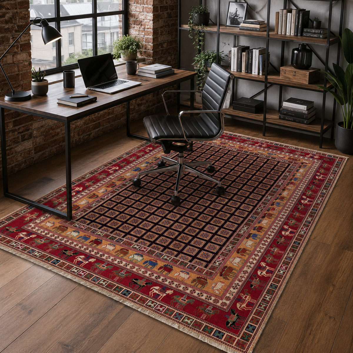 Tapis Géométrique Vintage Bordeaux Lavable Fiora, vue 8