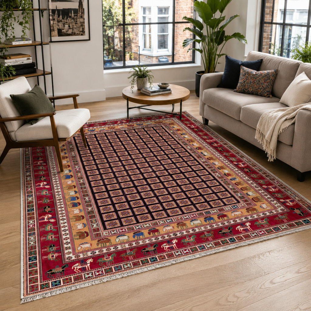 Tapis Géométrique Vintage Bordeaux Lavable Fiora, vue 9