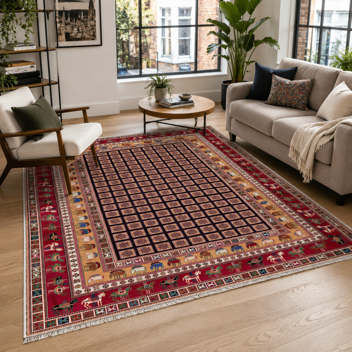 Tapis Géométrique Vintage Bordeaux Lavable Fiora, vue 9