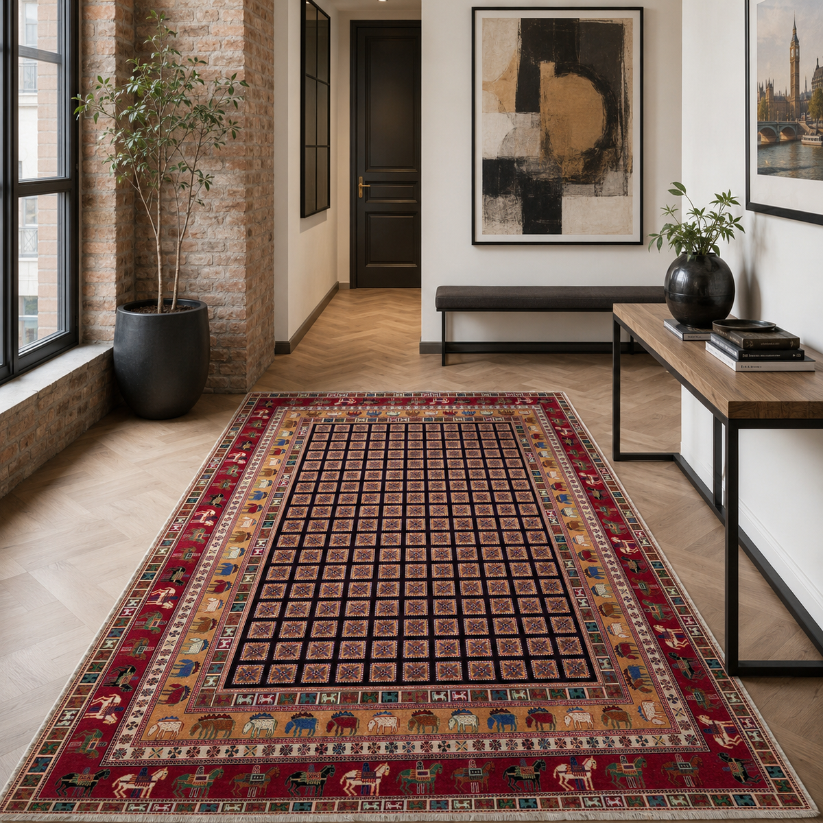 Tapis Géométrique Vintage Bordeaux Lavable Fiora, vue 10