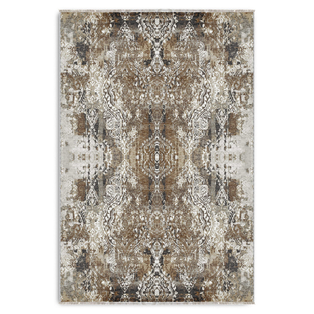 Détail du motif du tapis classique vintage bleu marine lavable Eline