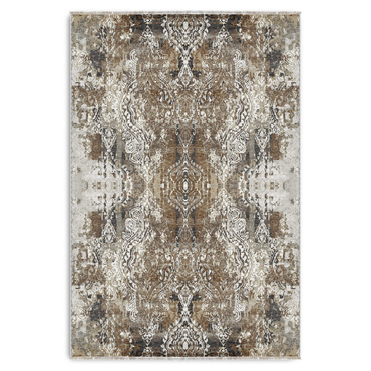 Détail du motif du tapis classique vintage bleu marine lavable Eline