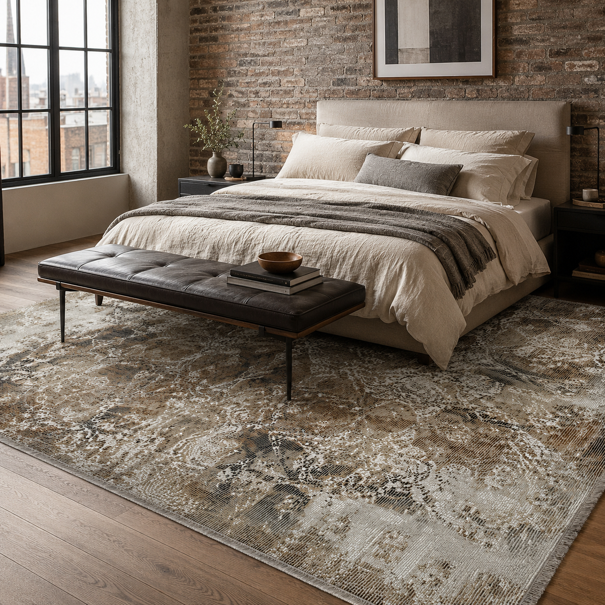 Tapis Classique Vintage Bleu Marine Lavable Eline, vue 4