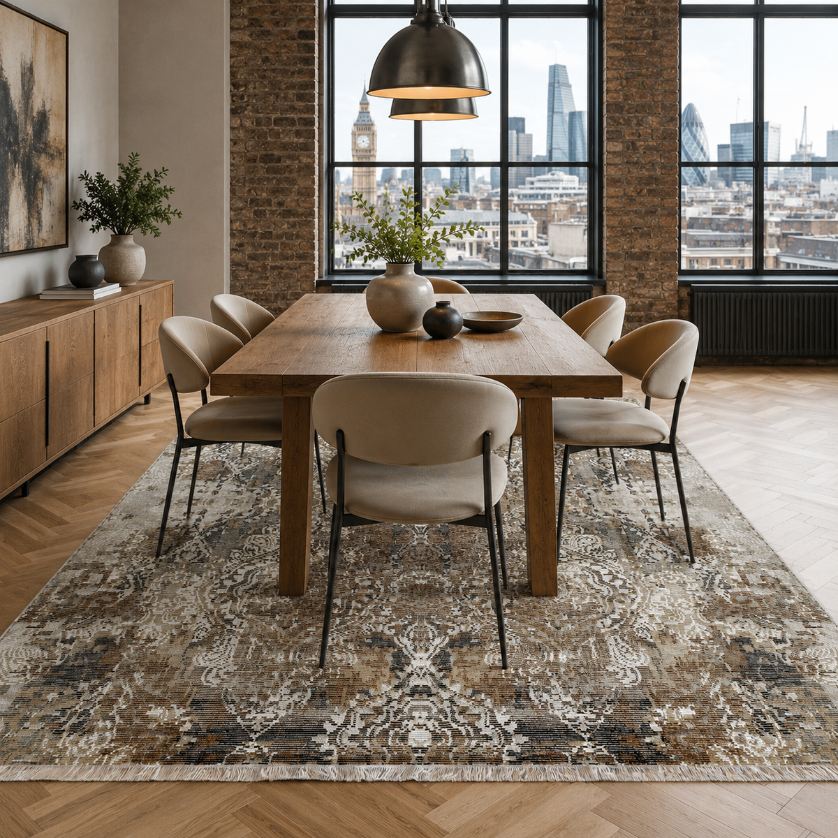 Tapis Classique Vintage Bleu Marine Lavable Eline, vue 5