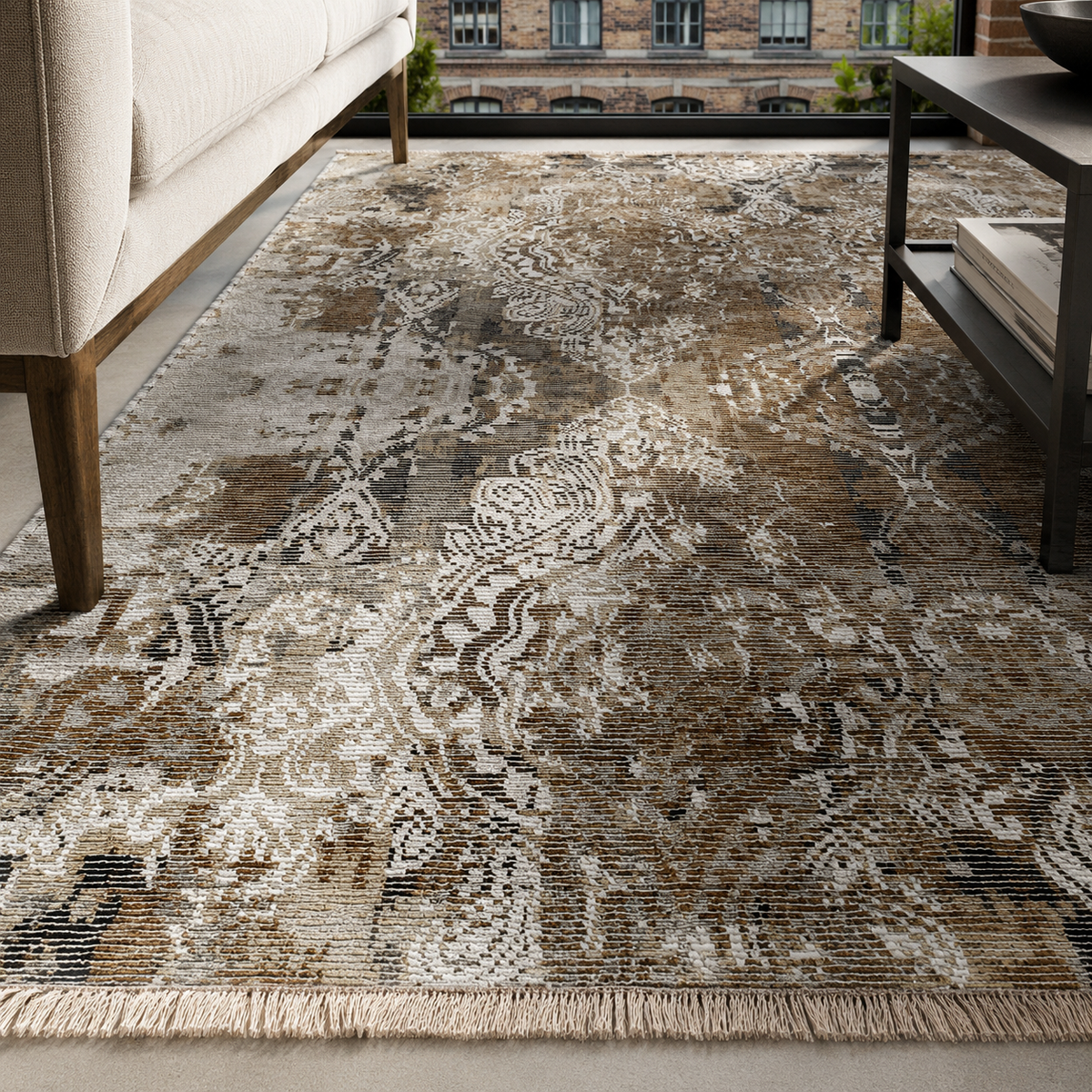 Tapis Classique Vintage Bleu Marine Lavable Eline, vue 10