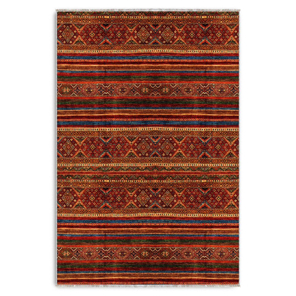 Détail du motif du tapis ethnique vintage bordeaux lavable Élia