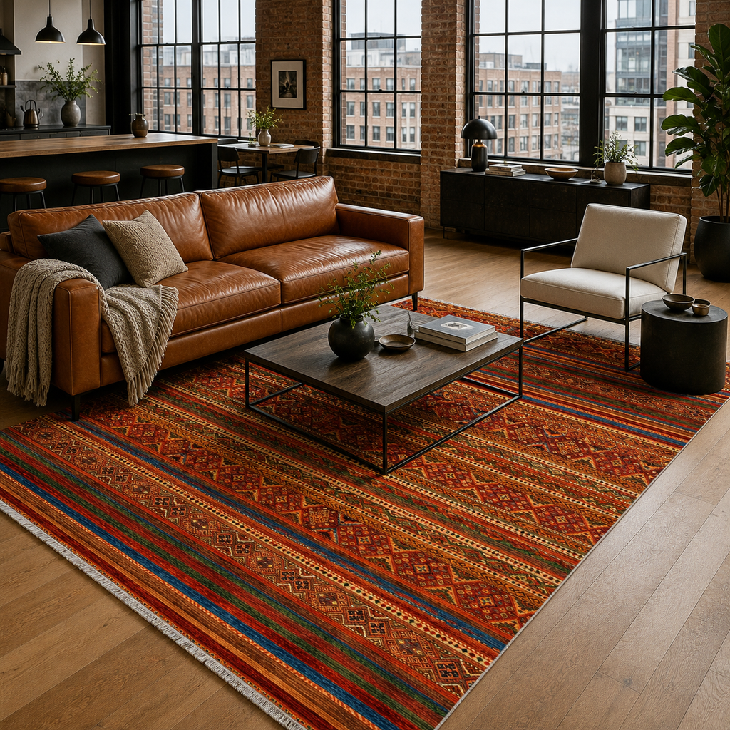 Tapis Ethnique Vintage Bordeaux Lavable Élia, vue 4