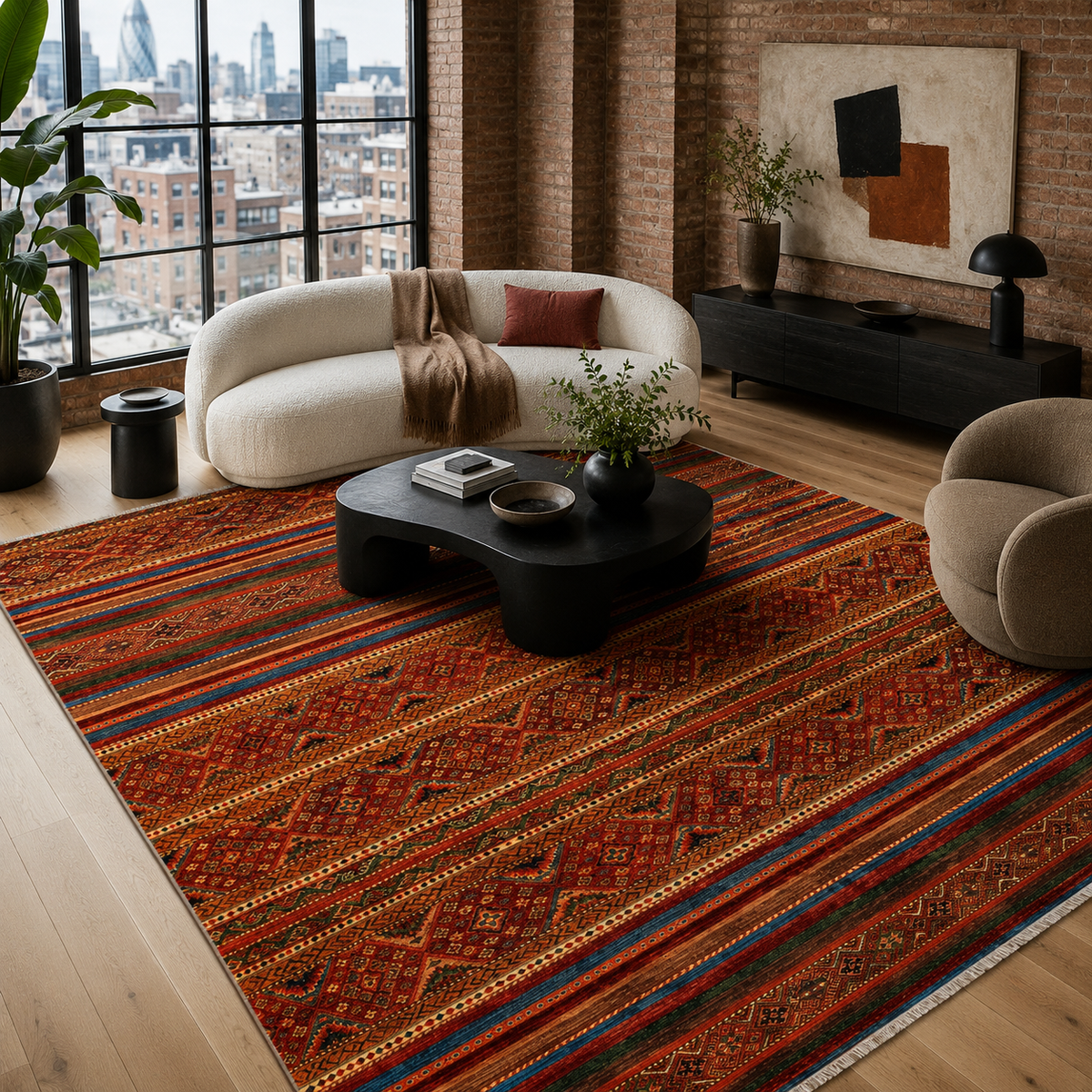 Tapis Ethnique Vintage Bordeaux Lavable Élia, vue 10