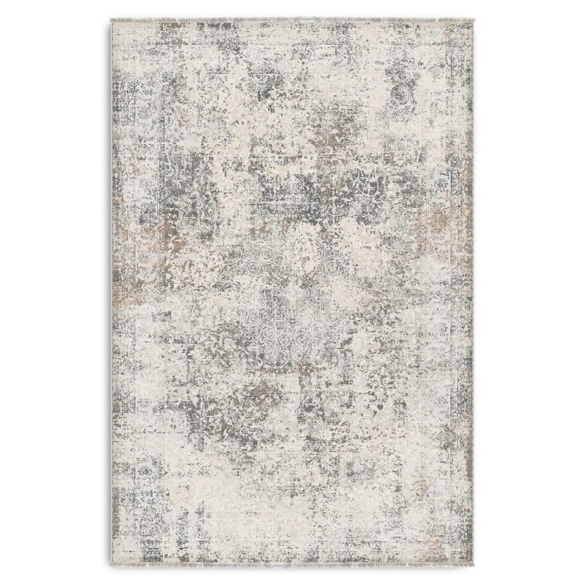 Détail du motif du tapis ethnique vintage crème et blanc lavable Cassandre