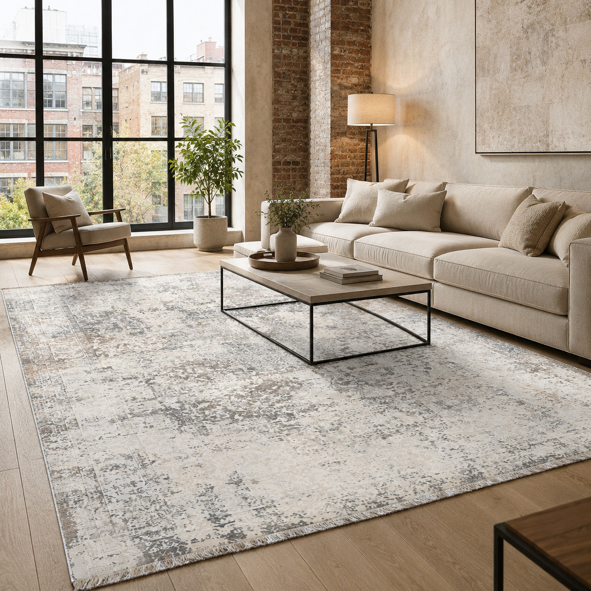 Tapis Ethnique Vintage Crème et Blanc Lavable Cassandre, vue 3
