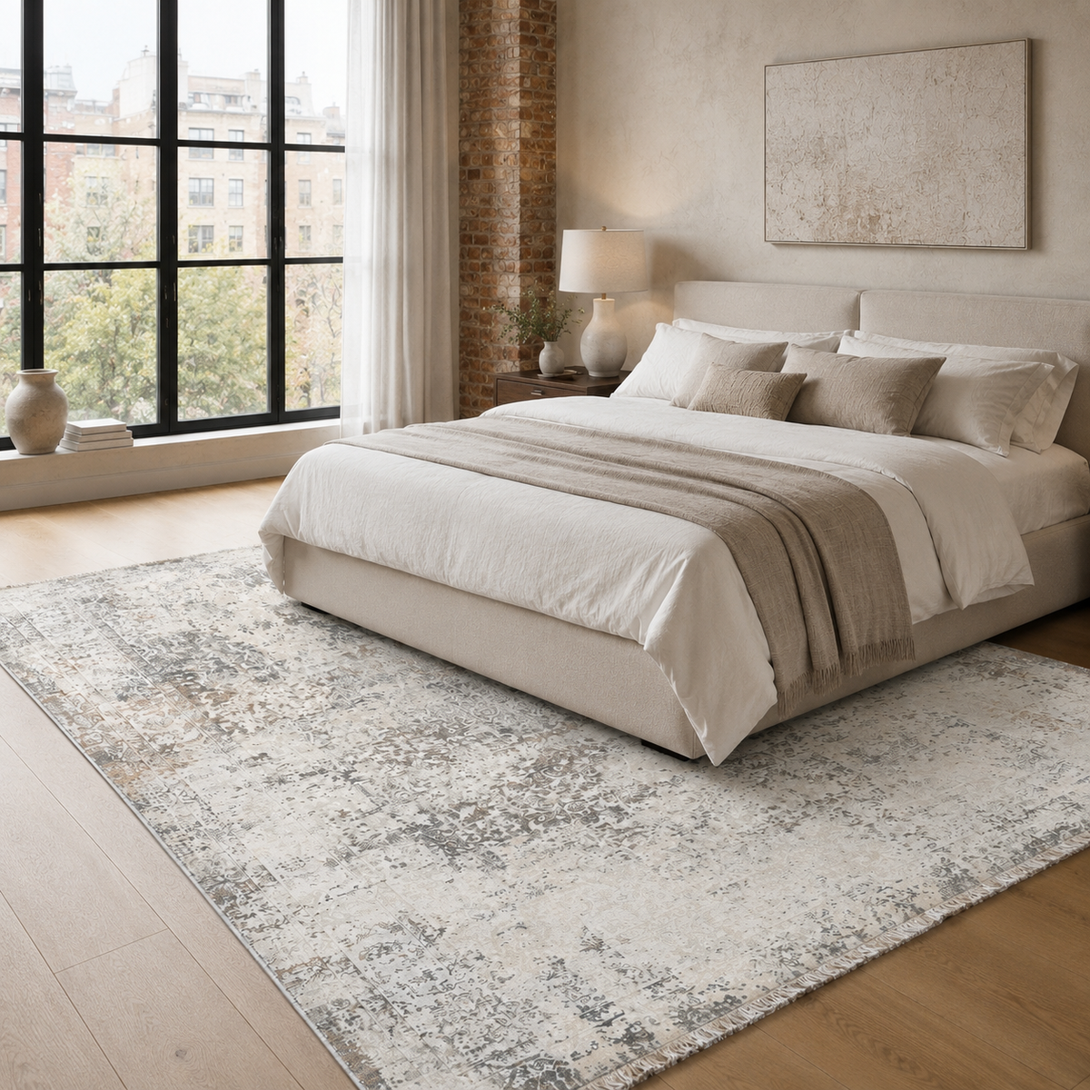 Tapis Ethnique Vintage Crème et Blanc Lavable Cassandre, vue 4