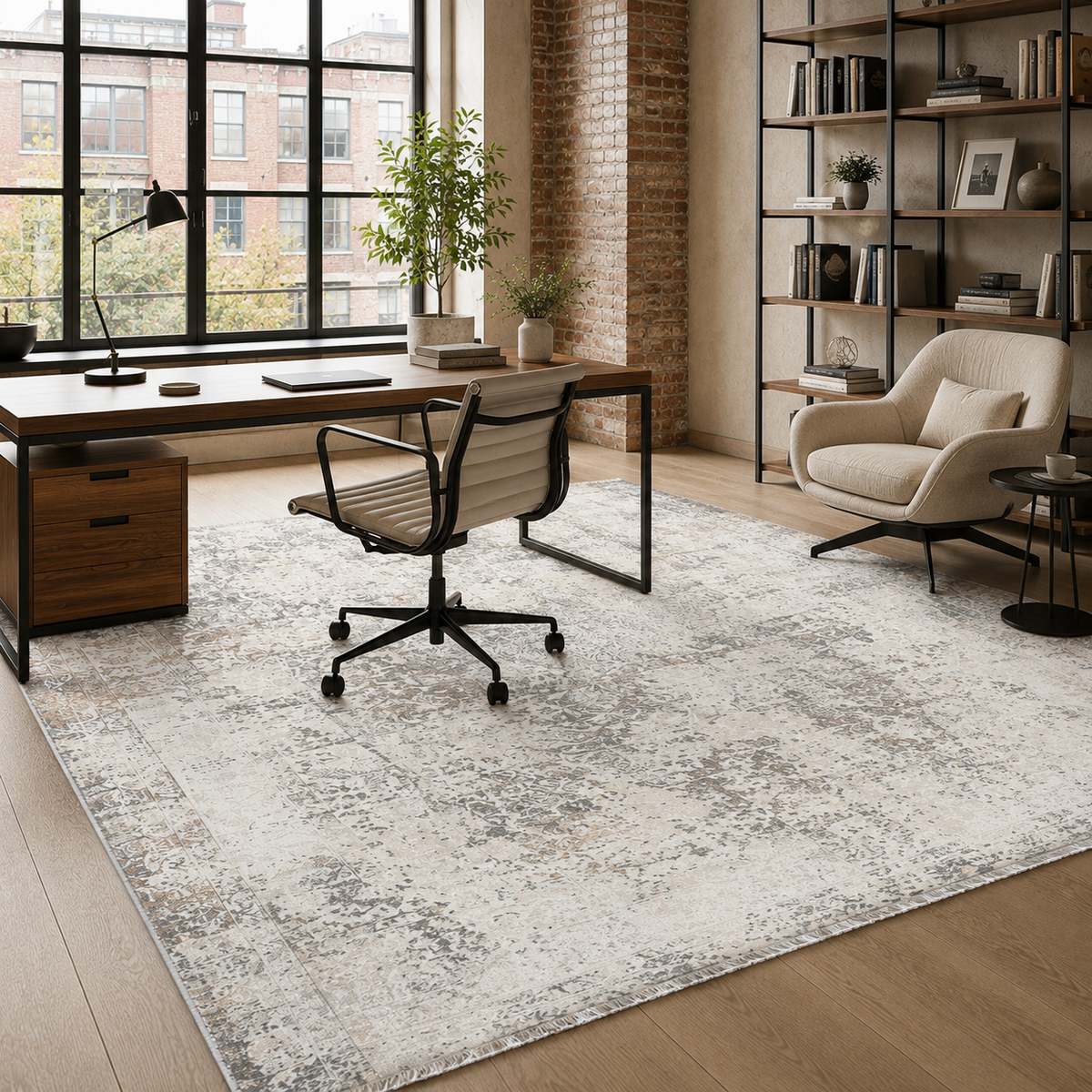Tapis Ethnique Vintage Crème et Blanc Lavable Cassandre, vue 6