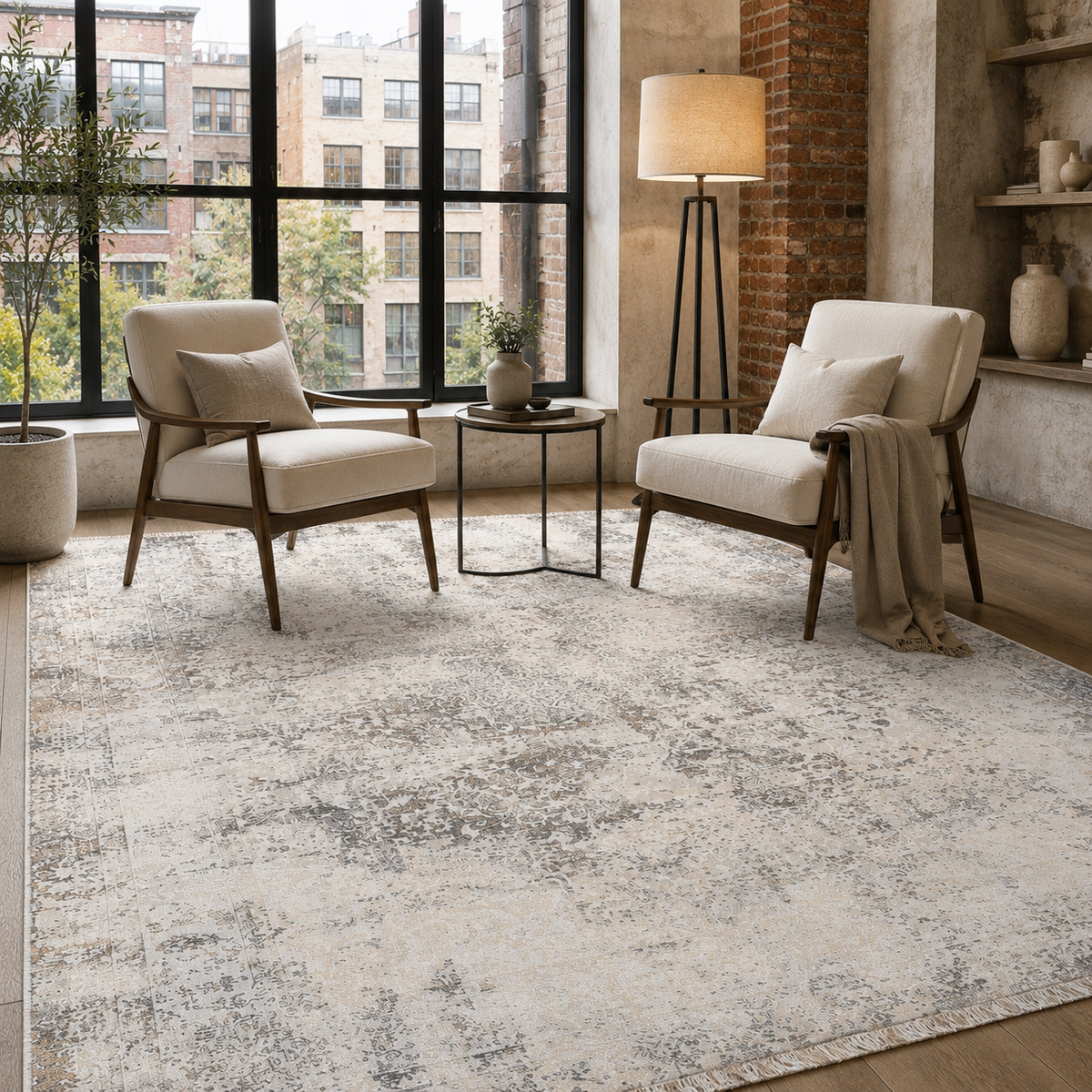 Tapis Ethnique Vintage Crème et Blanc Lavable Cassandre, vue 7