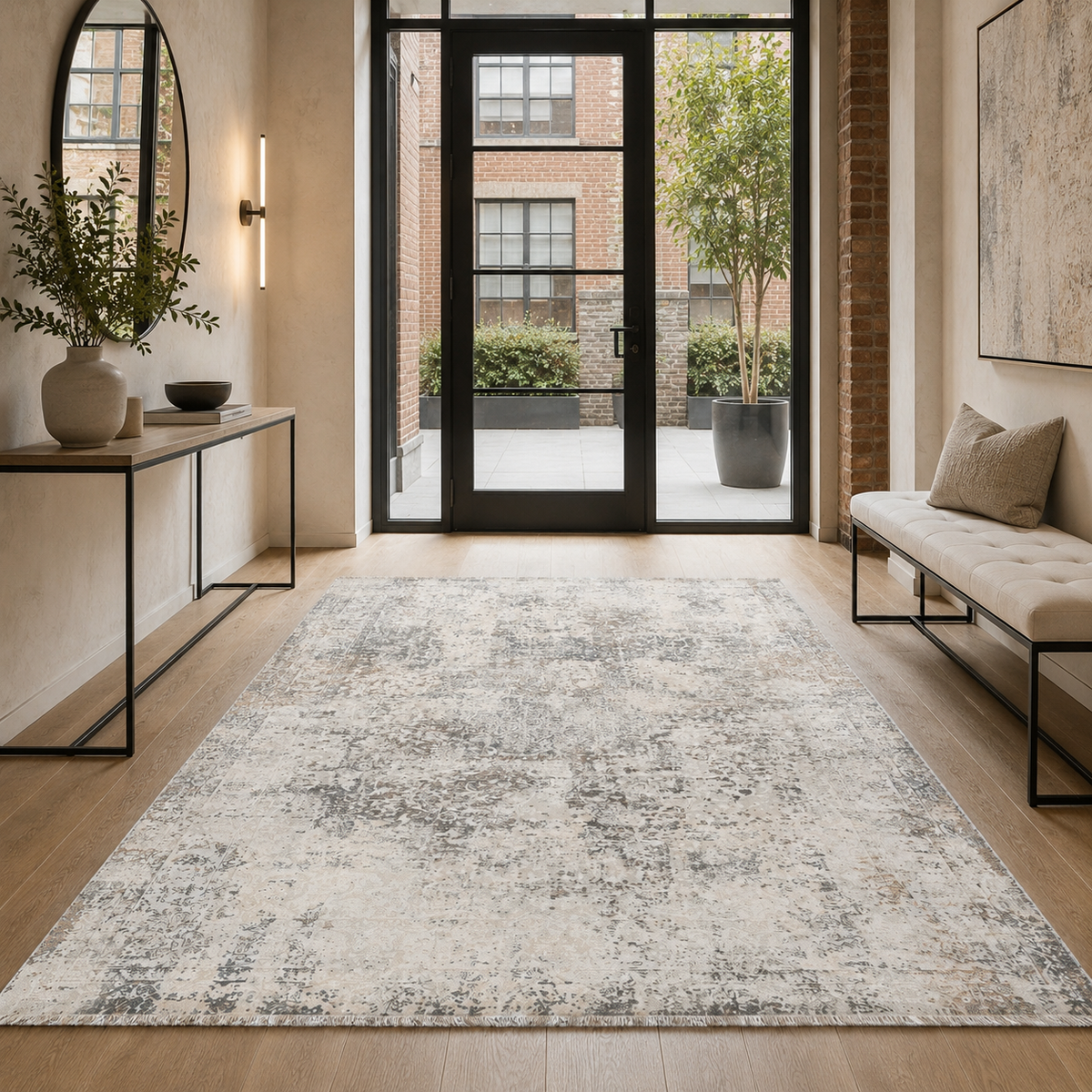Tapis Ethnique Vintage Crème et Blanc Lavable Cassandre, vue 8