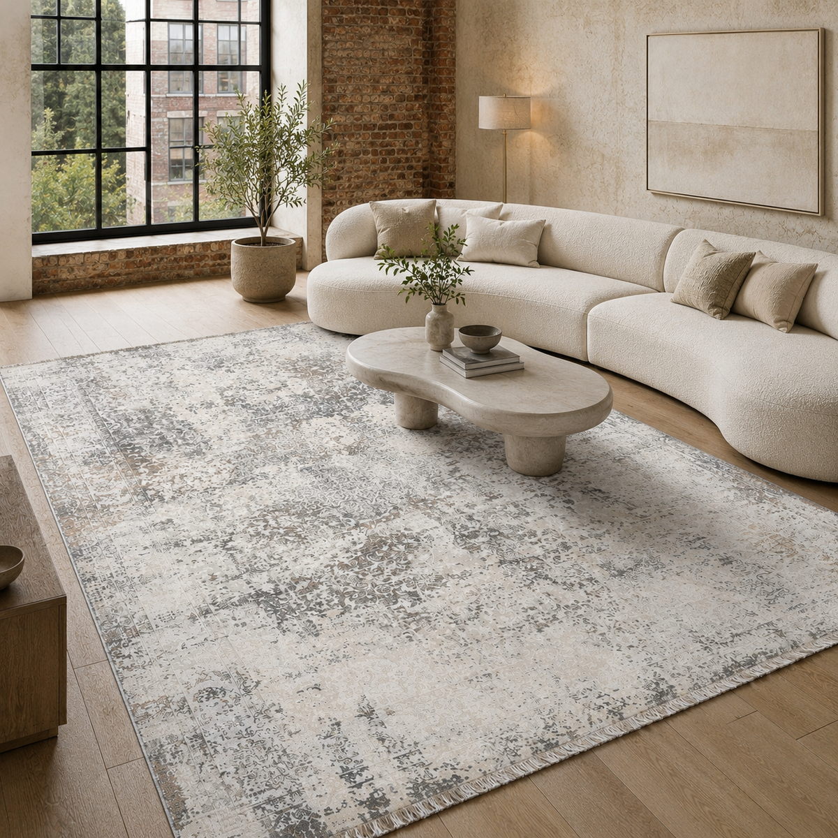 Tapis Ethnique Vintage Crème et Blanc Lavable Cassandre, vue 9