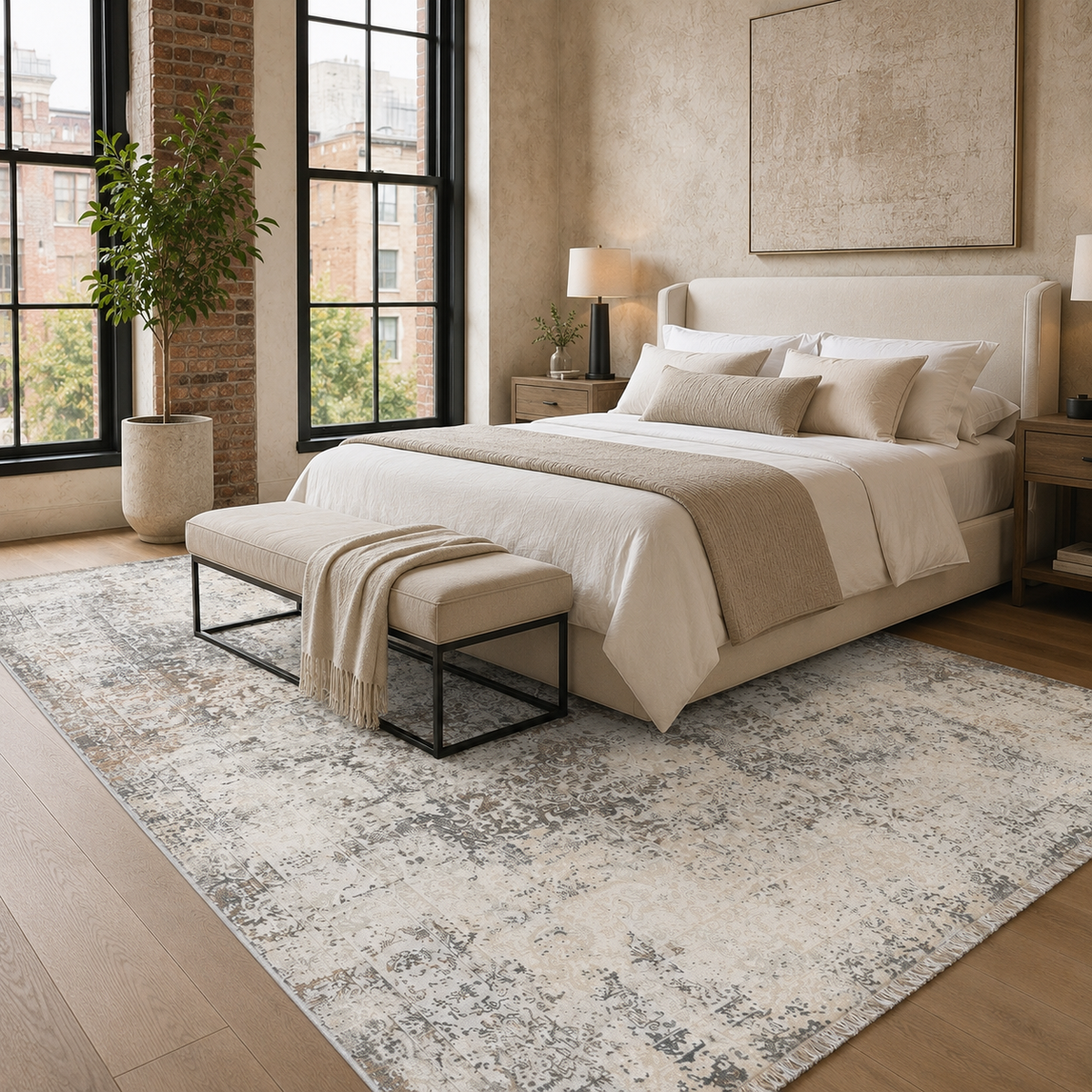 Tapis Ethnique Vintage Crème et Blanc Lavable Cassandre, vue 10