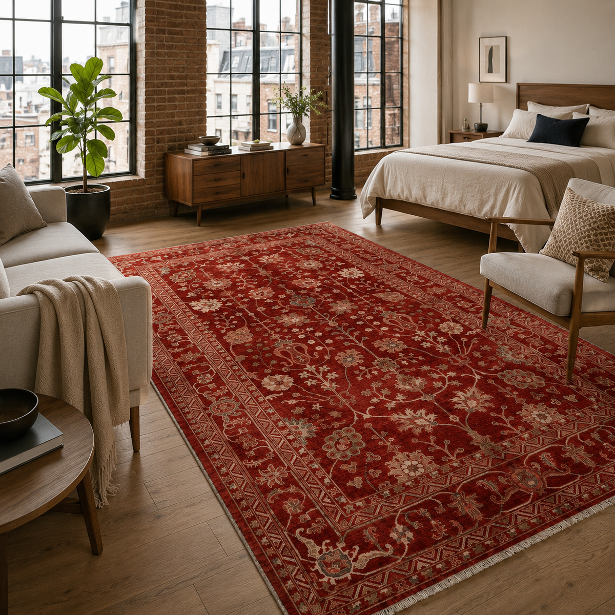 Tapis Ethnique Vintage Bordeaux Lavable Isaure, vue 4