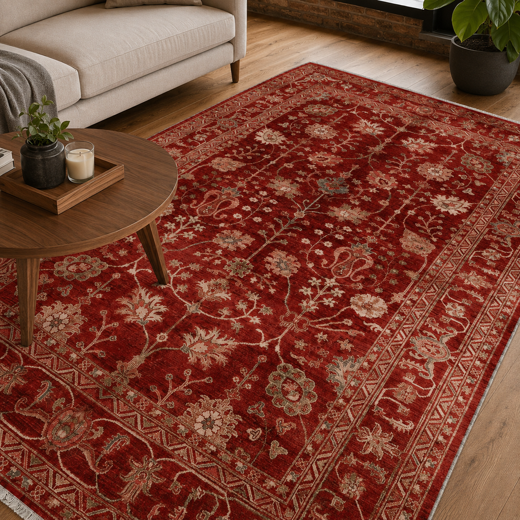 Tapis Ethnique Vintage Bordeaux Lavable Isaure, vue 9