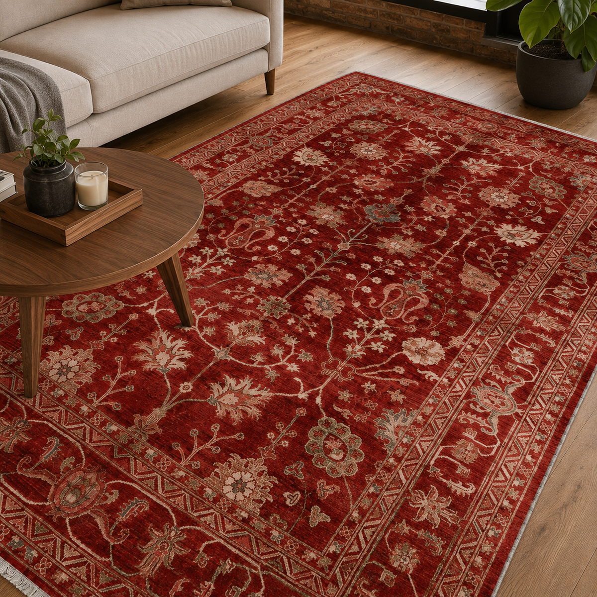 Tapis Ethnique Vintage Bordeaux Lavable Isaure, vue 9