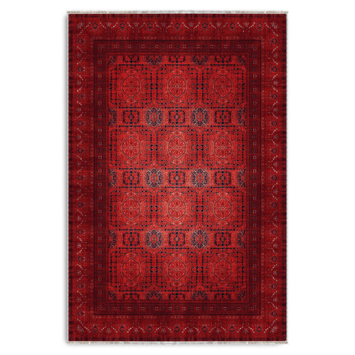 Détail du motif du tapis ethnique vintage bordeaux lavable Léna