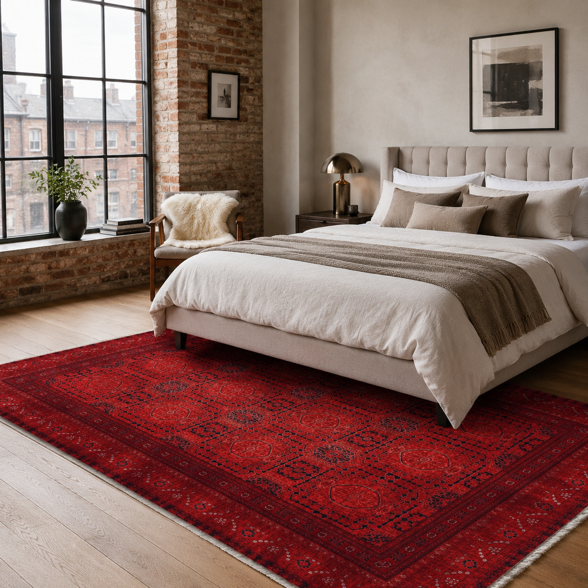 Tapis Ethnique Vintage Bordeaux Lavable Léna, vue 4