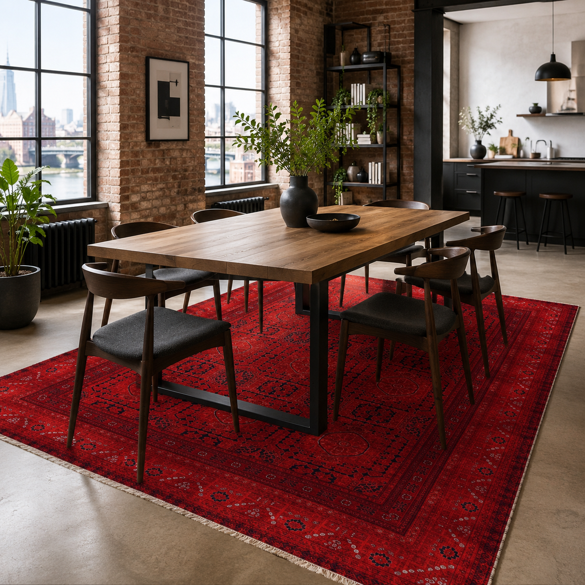Tapis Ethnique Vintage Bordeaux Lavable Léna, vue 5