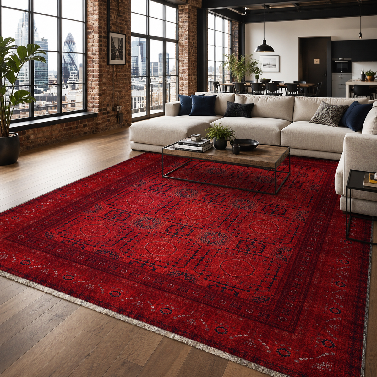 Tapis Ethnique Vintage Bordeaux Lavable Léna, vue 9