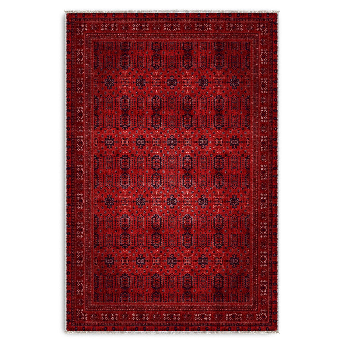 Détail du motif du tapis ethnique vintage bordeaux lavable Lana